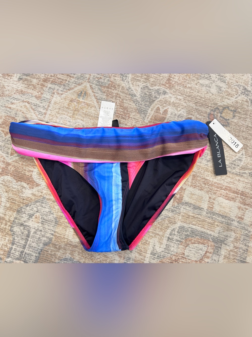 La Blanca Multicolor Striped Bikini Bottom in Blue, Pink and Brown